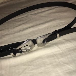 Black Leather Western Double Buckle Belt